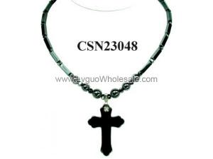 Synthetic Stone Hematite Cross Pendant Charm Choker Collar Necklace